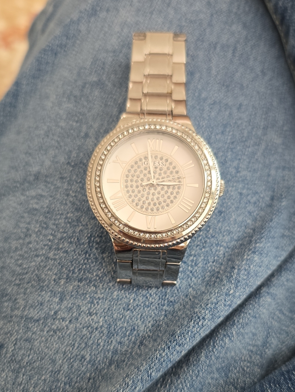 Guess Silver Crystal-Embellished Women's Bracelet Watch